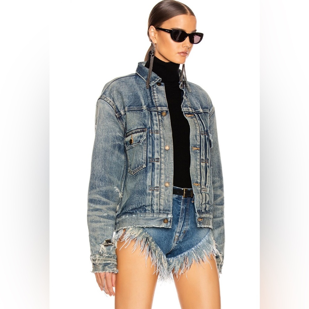 ❌SOLD❌YSL Destroyed Denim Jacket - Picture 3 of 10